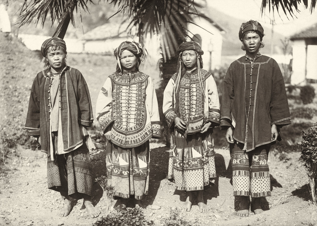 Five individuals in ceremonial traditional dress, northern Indochina, 1910s