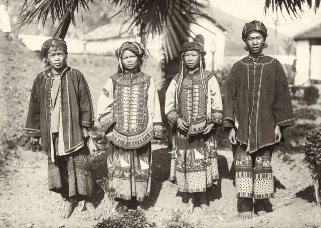 Five individuals in ceremonial traditional dress, northern Indochina, 1910s
